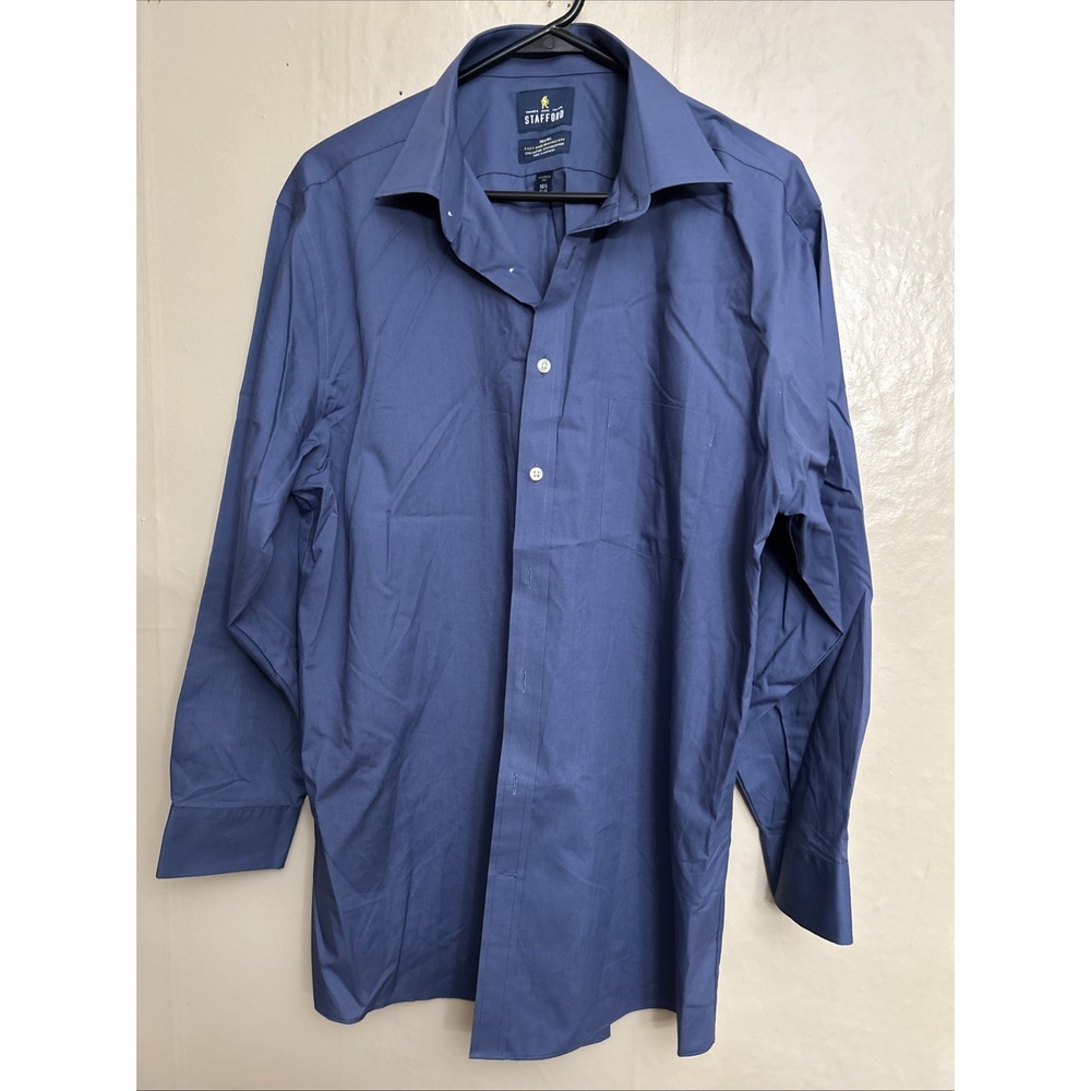 Stafford 16 1/2 32-33 Blue Button Front Dress Shirt